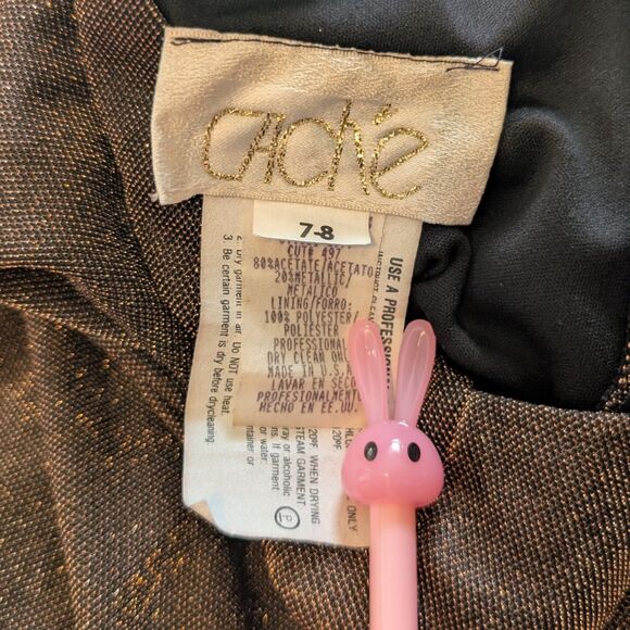 Vintage 90s Cache Metallic Maxi Dress Prom Gown Rhinestone Whimsygoth Size 7 - Picture 8 of 13